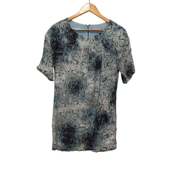 1.State Blue/Gray Abstract Print Crew Neck Women's Mini Dress Size Small - Picture 1 of 6